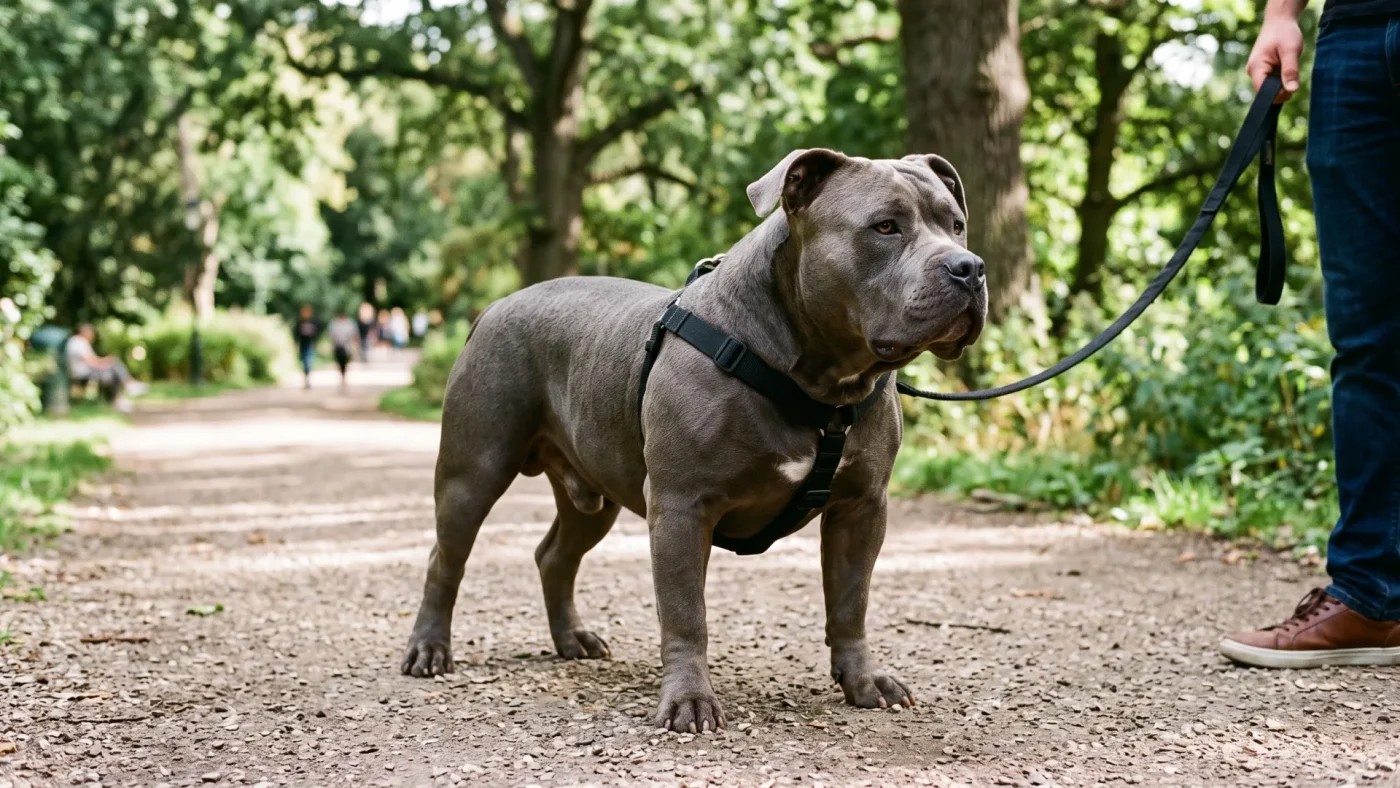 İngiliz Staff, American Staff ve Pitbull Farkı: Bu 3 Irkı Nasıl Ayırt Edersiniz? 4 Park yolunda duran iri yapılı bir American Bully