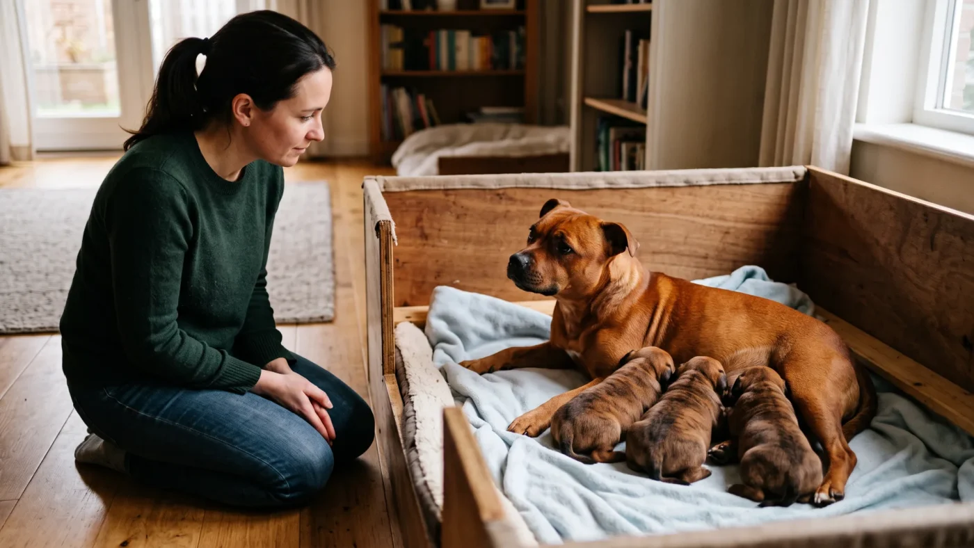 Köpek Alırken Satıcıya Sorulacak 15 Soru (İngiliz Staff Örneğiyle) 2 Yavrularını emziren sağlıklı anne İngiliz Staff